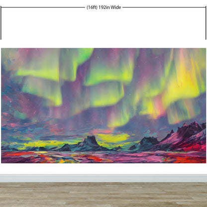 Aurora Borealis Wallpaper, Peel and Stick Wall Mural. Northern Lights Art Painting. Colorful Wallpaper. #6498