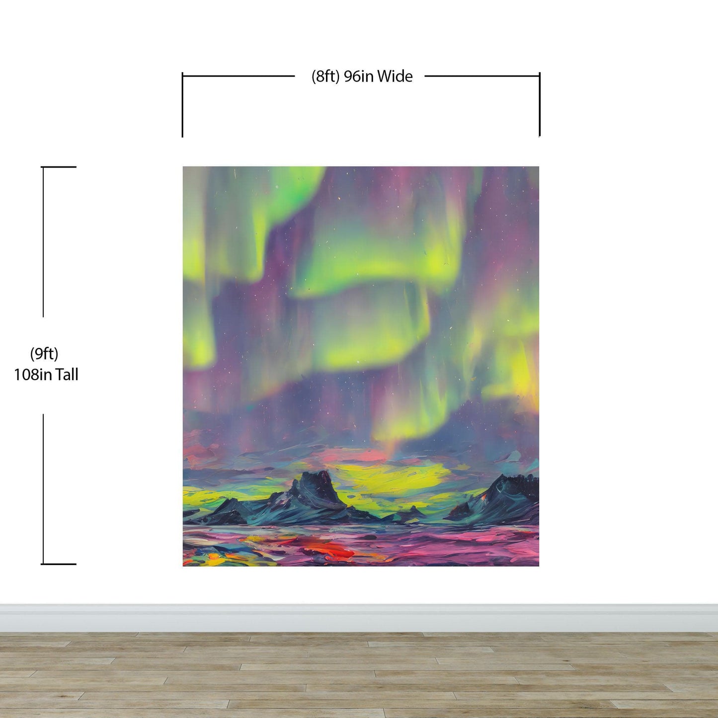 Aurora Borealis Wallpaper, Peel and Stick Wall Mural. Northern Lights Art Painting. Colorful Wallpaper. #6498