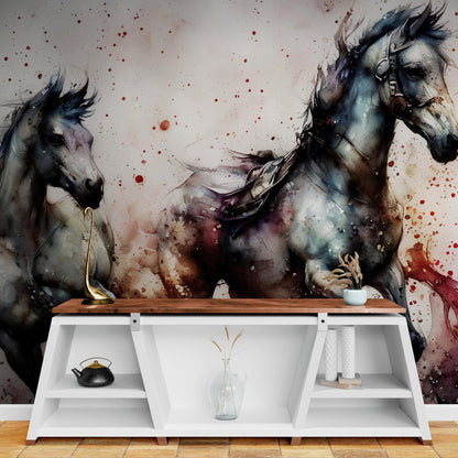 Horse Galloping Watercolor Painting. Cowboy Peel and Stick Wall Mural. #6500