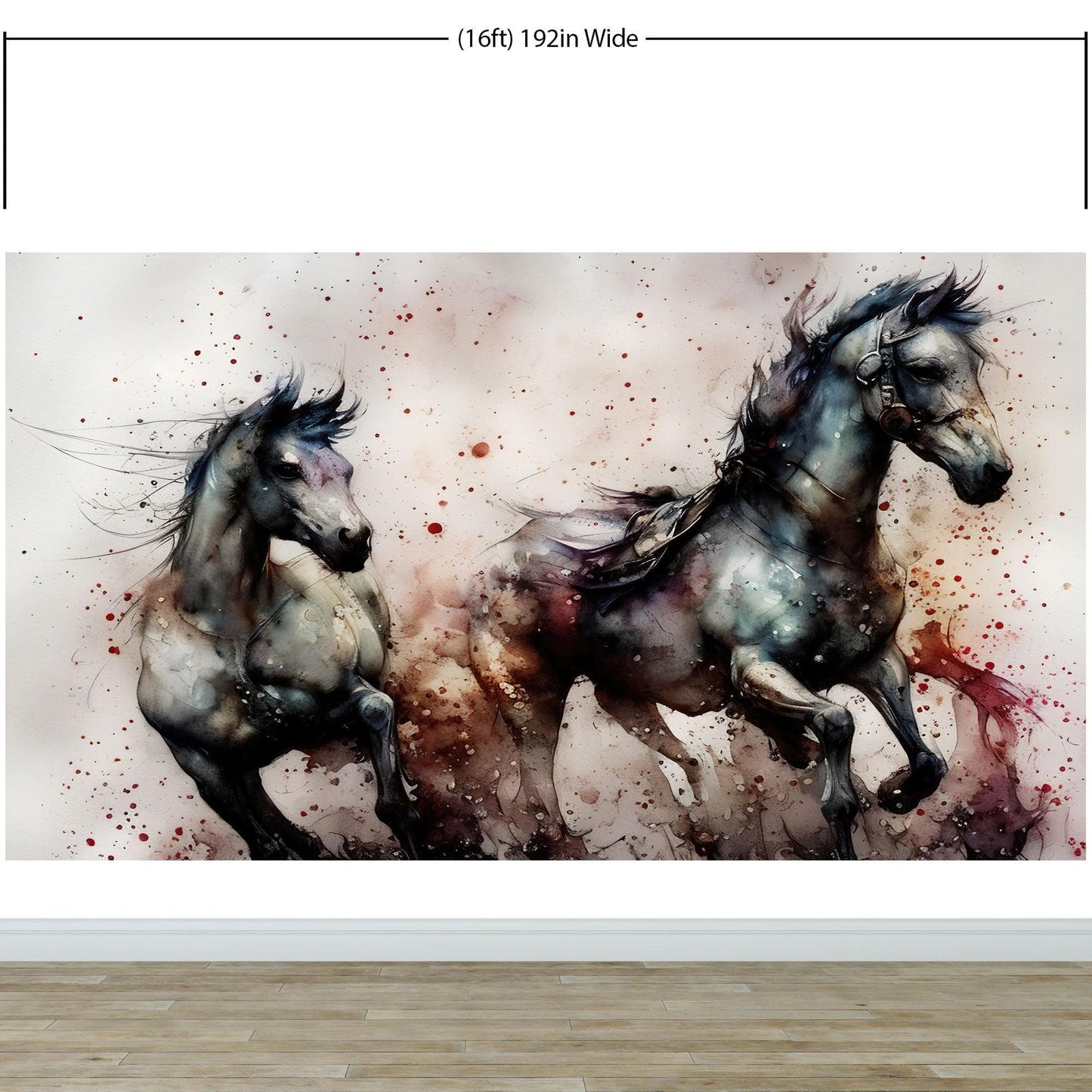 Horse Galloping Watercolor Painting. Cowboy Peel and Stick Wall Mural. #6500