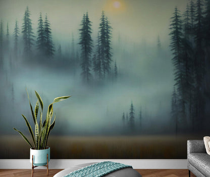 Misty Forest Wallpaper, Peel and Stick Wall Mural. #6501