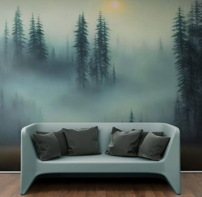 Misty Forest Wallpaper, Peel and Stick Wall Mural. #6501