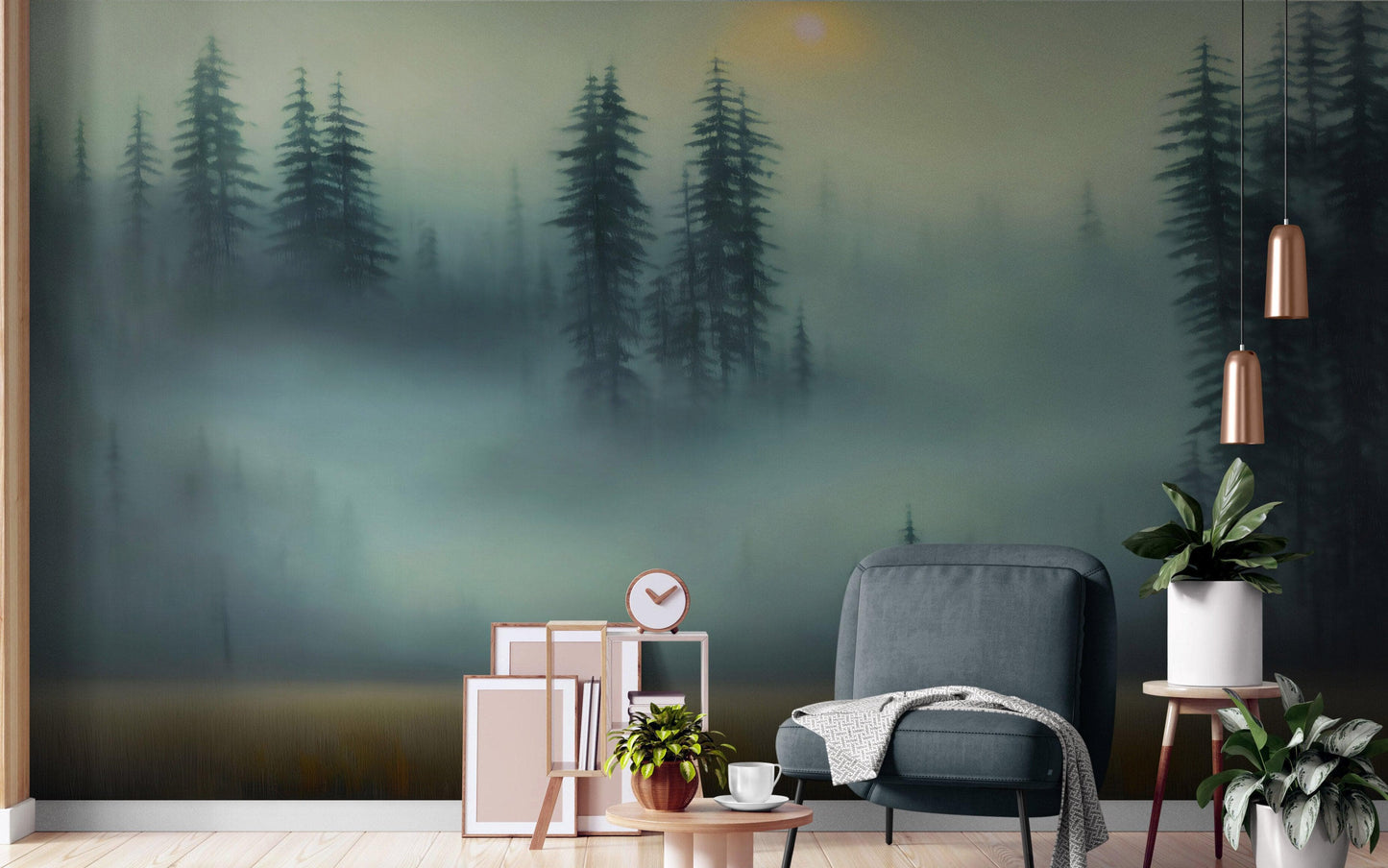 Misty Forest Wallpaper, Peel and Stick Wall Mural. #6501