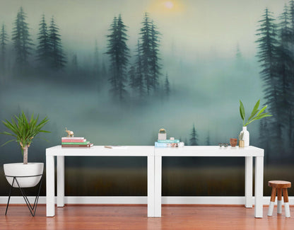 Misty Forest Wallpaper, Peel and Stick Wall Mural. #6501