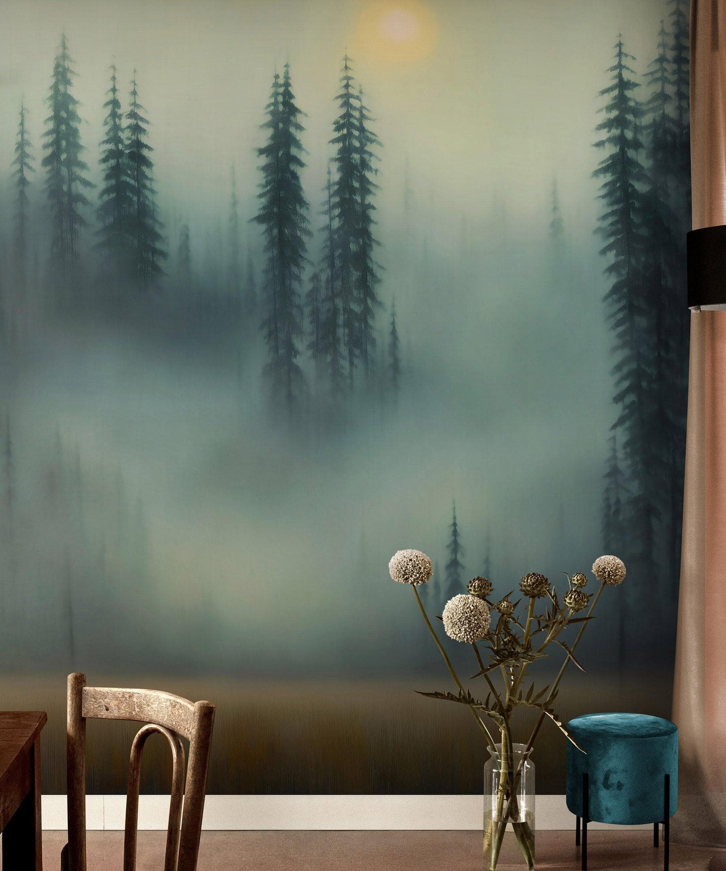 Misty Forest Wallpaper, Peel and Stick Wall Mural. #6501