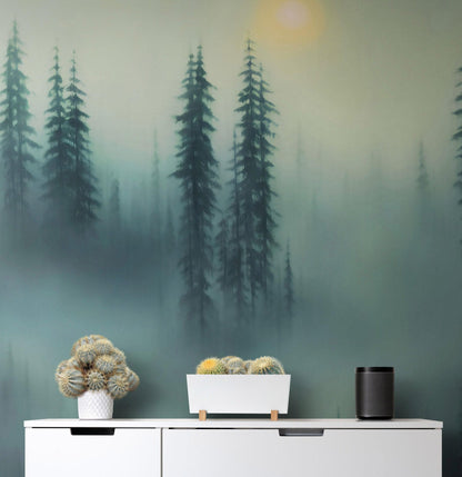 Misty Forest Wallpaper, Peel and Stick Wall Mural. #6501