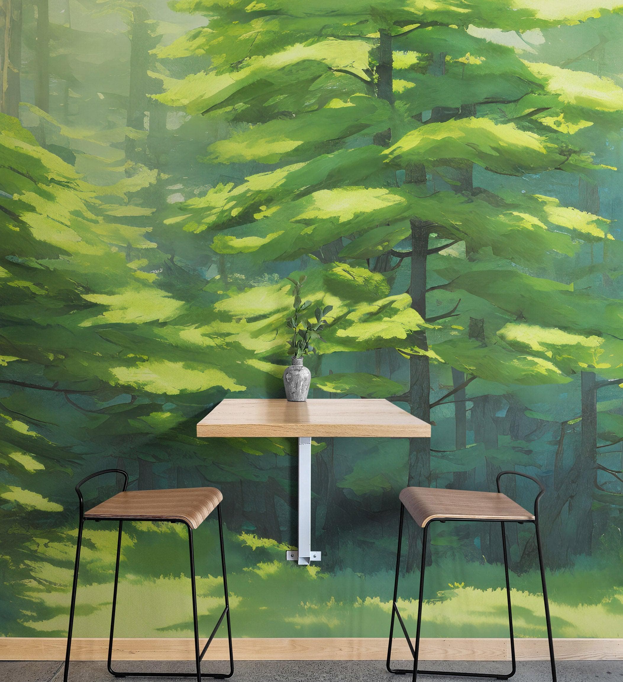 Evergreen Forest Wall Mural. Peel and Stick Wallpaper. #6502