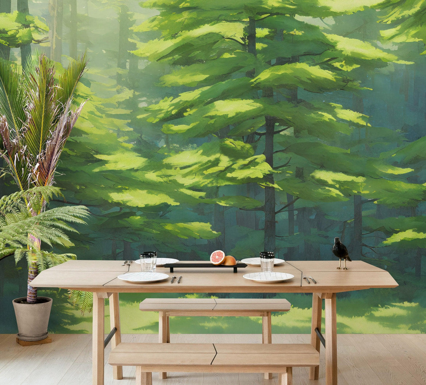 Evergreen Forest Wall Mural. Peel and Stick Wallpaper. #6502