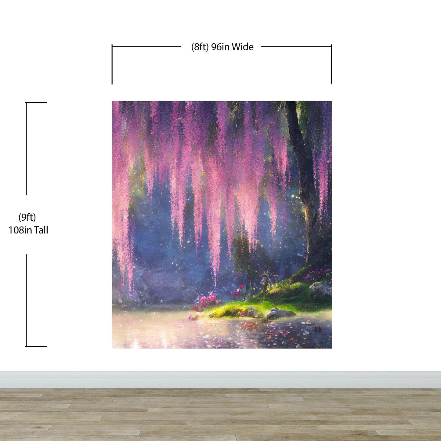 Enchanted Forest with Pink Cherry Blossom Tree Wall Mural. #6504