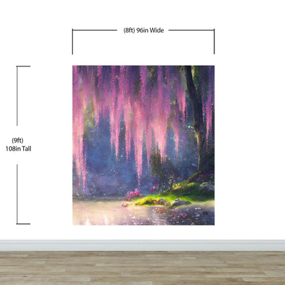 Enchanted Forest with Pink Cherry Blossom Tree Wall Mural. #6504