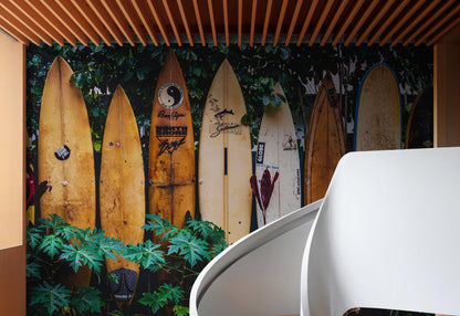 Surfboards Wall Mural. Peel and Stick Wallpaper. Summer Tropical Beach Theme Decor. #6509