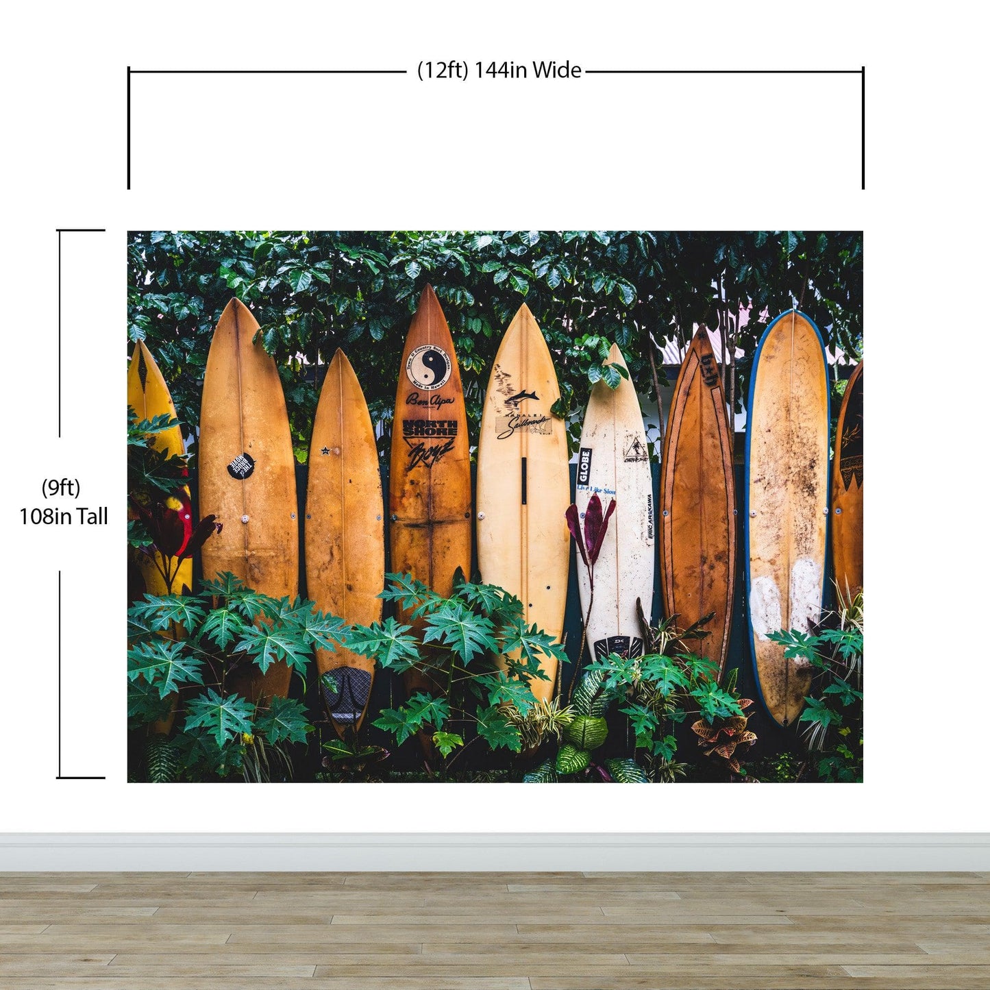 Surfboards Wall Mural. Peel and Stick Wallpaper. Summer Tropical Beach Theme Decor. #6509