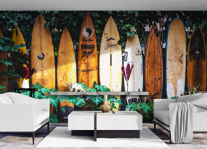 Surfboards Wall Mural. Peel and Stick Wallpaper. Summer Tropical Beach Theme Decor. #6509