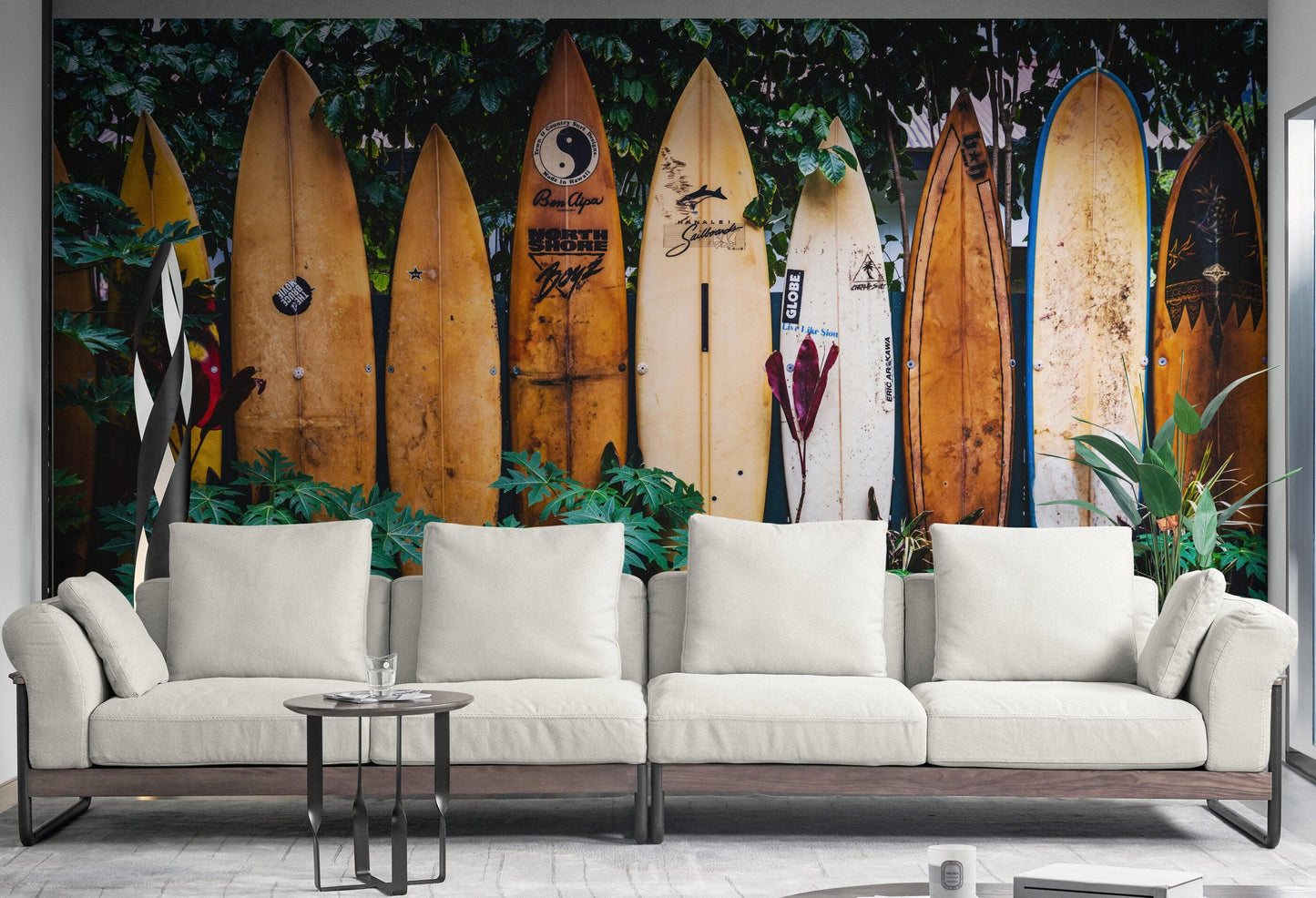 Surfboards Wall Mural. Peel and Stick Wallpaper. Summer Tropical Beach Theme Decor. #6509