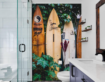 Surfboards Wall Mural. Peel and Stick Wallpaper. Summer Tropical Beach Theme Decor. #6509