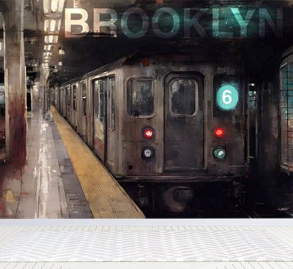 Brooklyn Art Wallpaper. Subway 6 Train Peel and Stick Wall Mural #6516