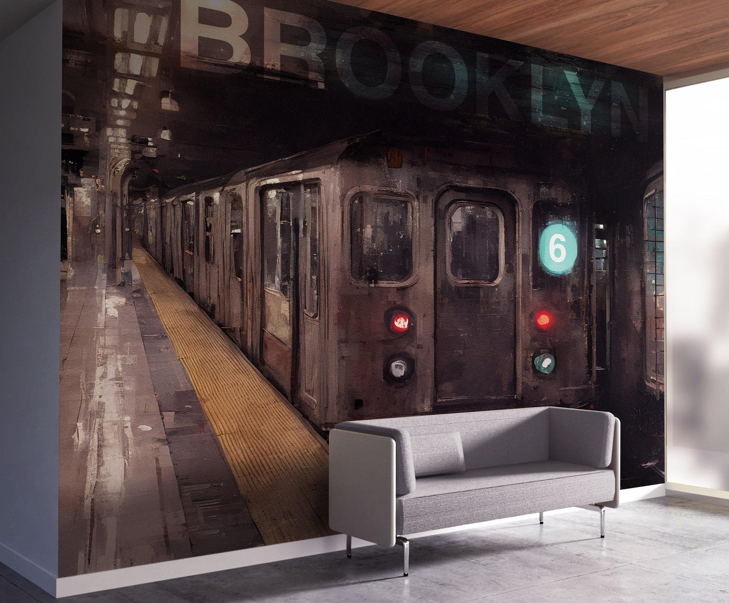 Brooklyn Art Wallpaper. Subway 6 Train Peel and Stick Wall Mural #6516