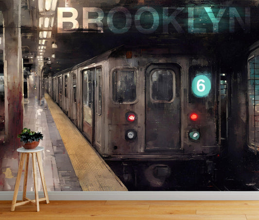 Brooklyn Art Wallpaper. Subway 6 Train Peel and Stick Wall Mural #6516
