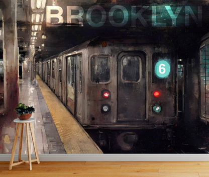 Brooklyn Art Wallpaper. Subway 6 Train Peel and Stick Wall Mural #6516