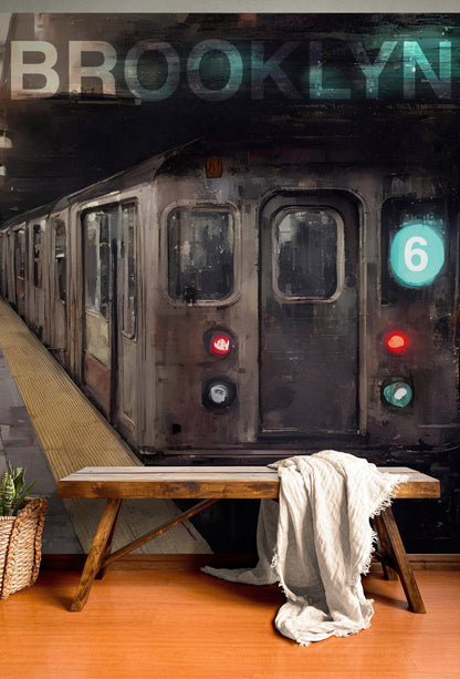 Brooklyn Art Wallpaper. Subway 6 Train Peel and Stick Wall Mural #6516