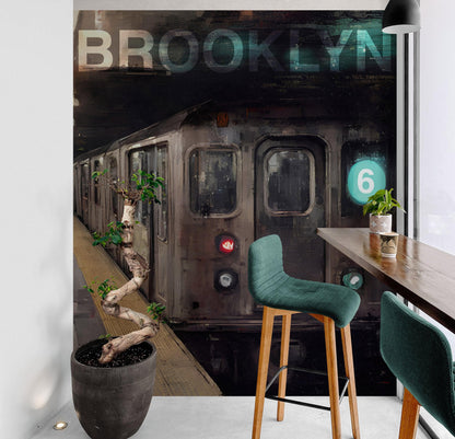 Brooklyn Art Wallpaper. Subway 6 Train Peel and Stick Wall Mural #6516