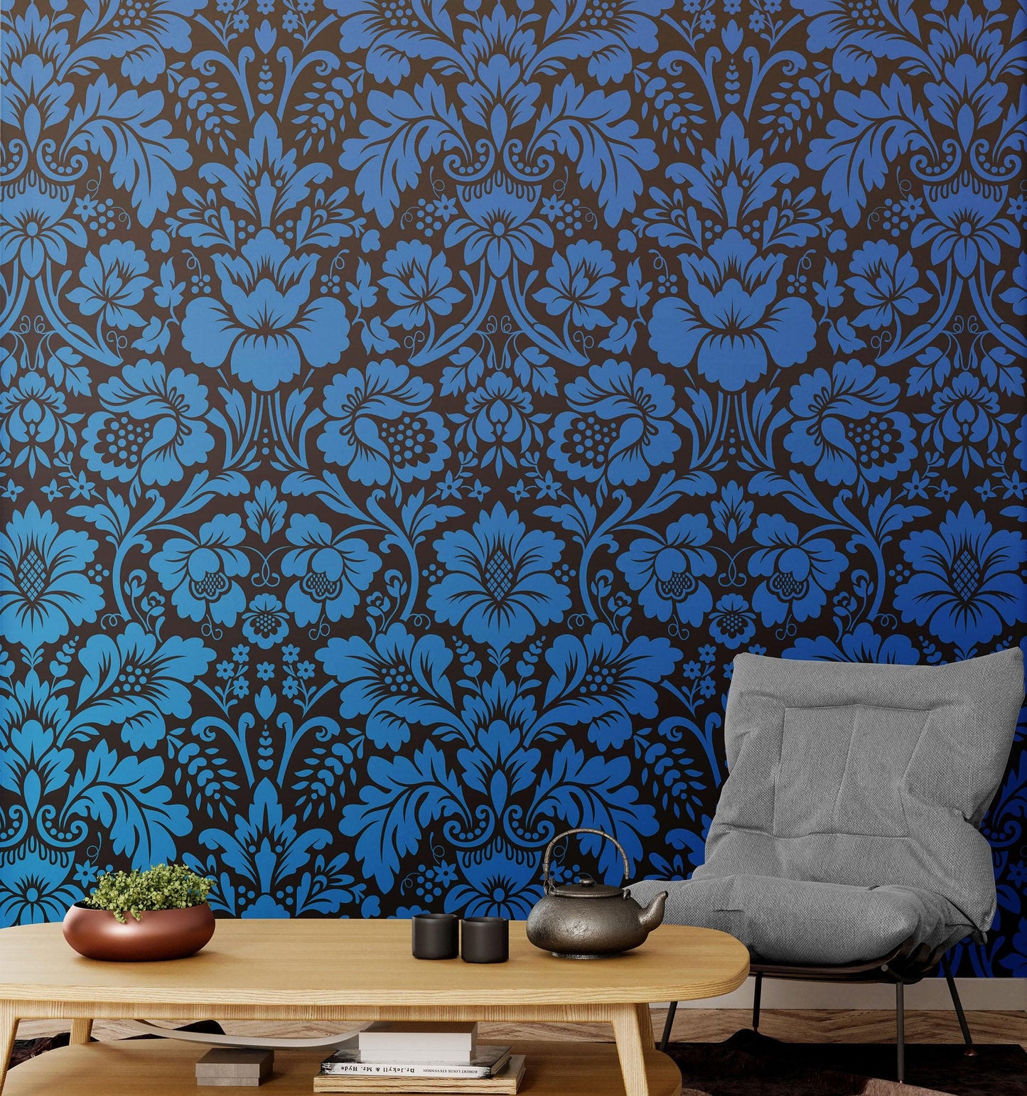 Damask Wallpaper Blue Color on Dark Background Pattern Wallpaper Peel –  StickerBrand