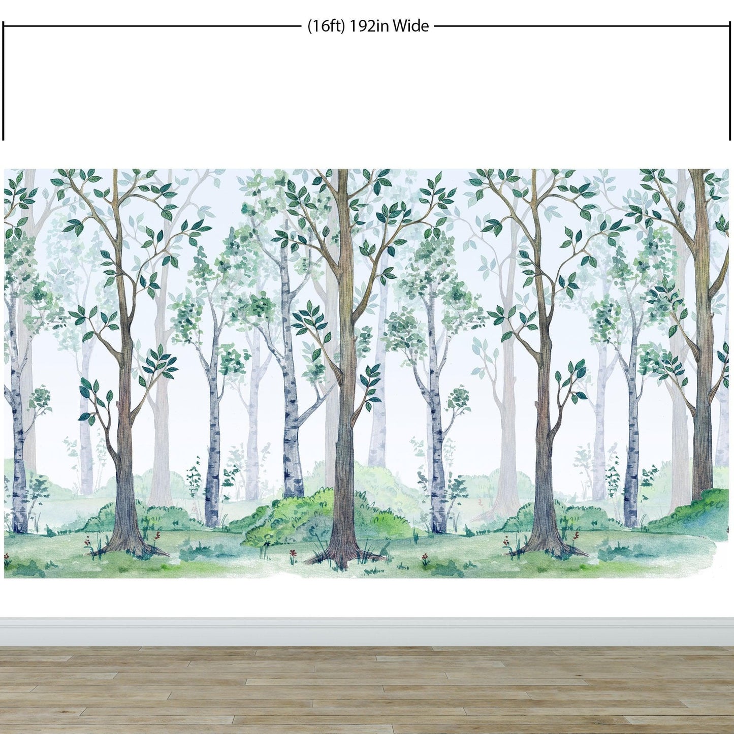 Nursery Woodland Forest Wallpaper. Watercolor Birch Tree Forest Wall Mural. #6525