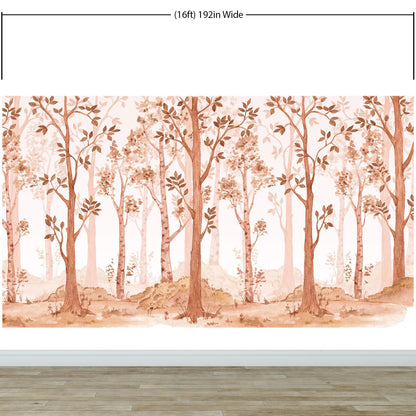 Sepia Tone Nursery Woodland Forest Wallpaper. Watercolor Birch Tree Forest Wall Mural. #6526
