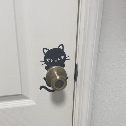 Cute Black Baby Kitten Hanging on Door Decal Sticker #6530