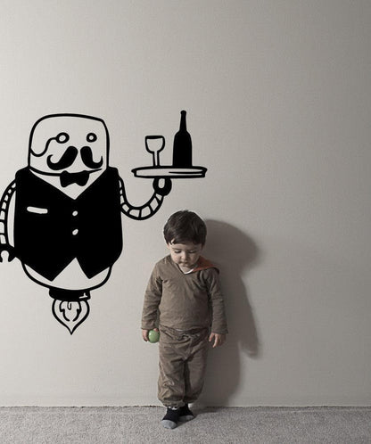 Robot Butler Serving Wine Vinyl Wall Decal Sticker. #OS_MB511