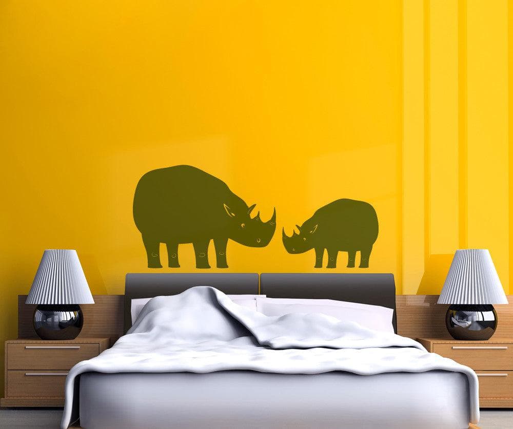Vinyl Wall Decal Sticker Rhino Mother and Baby #OS_MB345