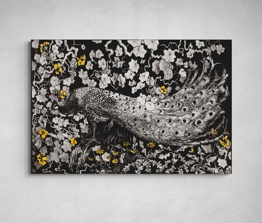 Black and White Print Canvas Art Peacock Wall Art Canvas Flower Painting Peacock Poster Wall Art Decor Home office wall art #C6520