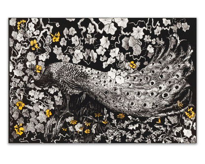 Black and White Print Canvas Art Peacock Wall Art Canvas Flower Painting Peacock Poster Wall Art Decor Home office wall art #C6520