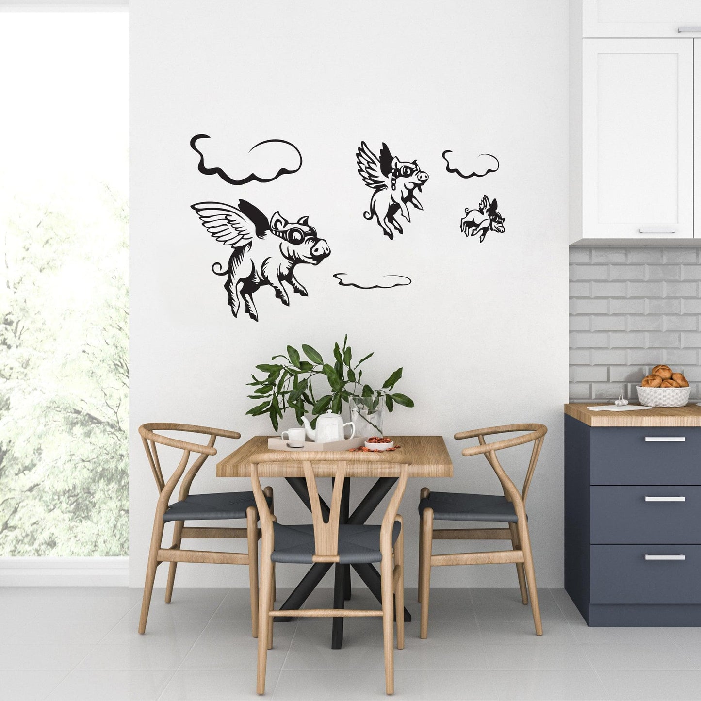 3 Little Pigs Flying Above Clouds Wall Decal.  #GFoster130