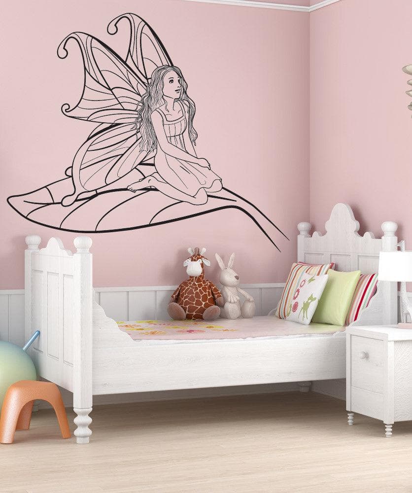 Vinyl Wall Decal Sticker Fairy on Leaf #OS_DC222