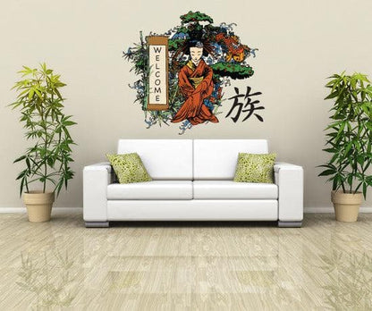 Graphic Wall Decal Sticker Japanese Geisha Welcome #827