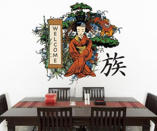Graphic Wall Decal Sticker Japanese Geisha Welcome #827