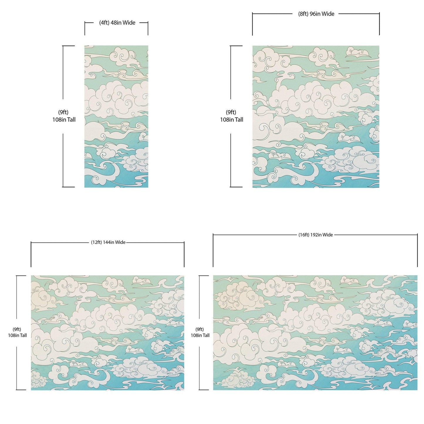 Japanese Traditional Curly Cloud in Sky Abstract Illustration Asian Decor Wall Mural. Peel and Stick Wallpaper. #6297