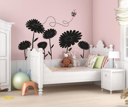 Vinyl Wall Decal Sticker Daisies and Butterfly #OS_AA1224