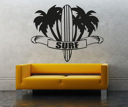 Vinyl Wall Decal Sticker Palm Trees and Surf #OS_AA1233