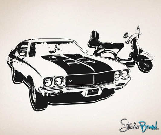 Vinyl Wall Decal Sticker 70's Inspired Car and Scooter #OS_AA127