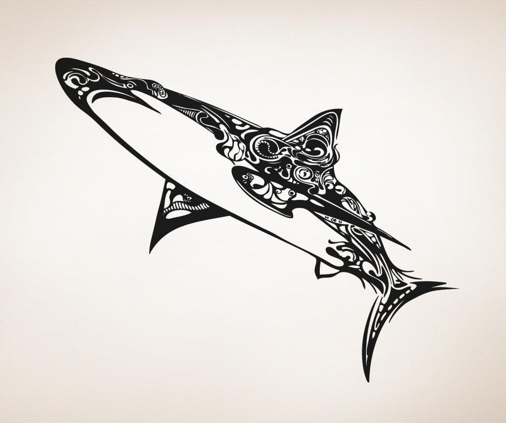 KREA - detailed amazing tattoo stencil of a floral shark hunting