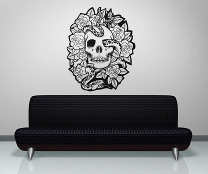 Vinyl Wall Decal Sticker Skull Snake and Roses #OS_AA1447