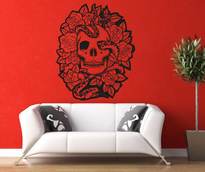 Vinyl Wall Decal Sticker Skull Snake and Roses #OS_AA1447