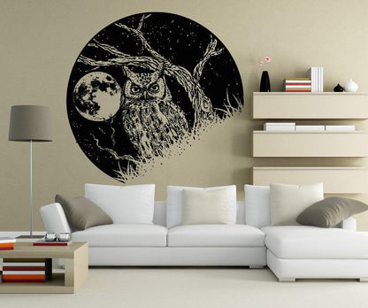 Vinyl Wall Decal Sticker Owl and the Moon #OS_AA1557