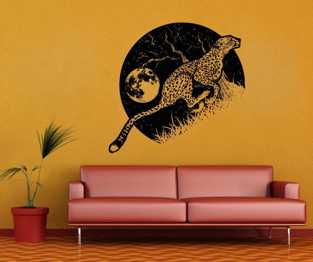 Vinyl Wall Decal Sticker Cheetah Running at Night #OS_AA1565