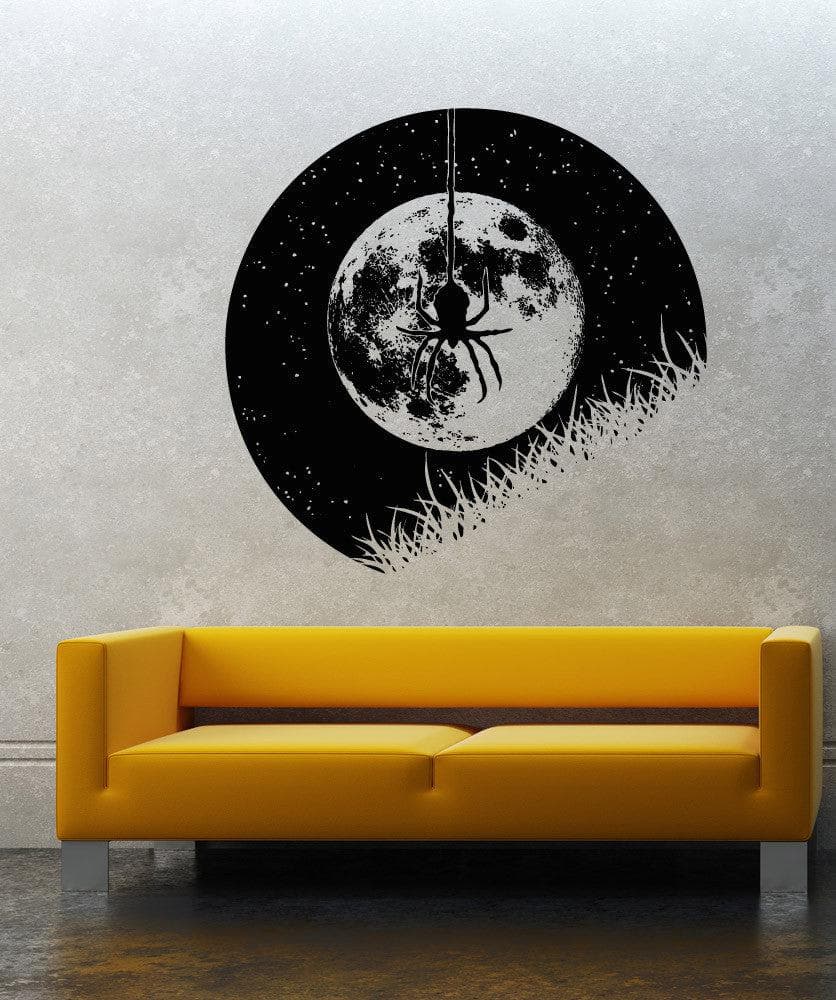Hanging Spider in Front of Moon at Night Vinyl Wall Decal Sticker. #OS_AA1645