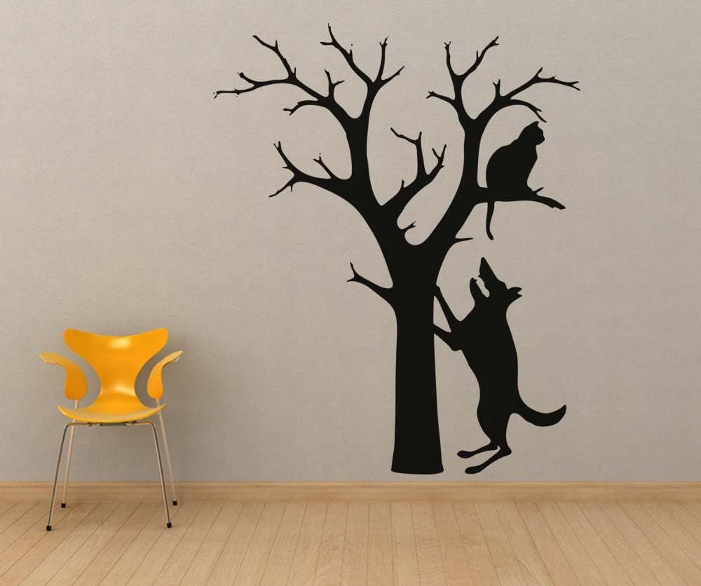 Vinyl Wall Decal Sticker Dog and Cat in Tree #OS_AA1709