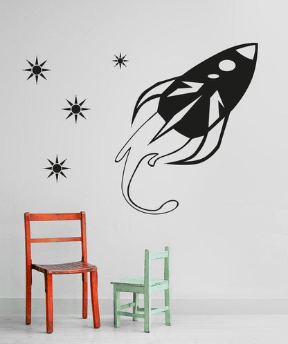 Vinyl Wall Decal Sticker Rocket Ship with Stars #OS_AA204