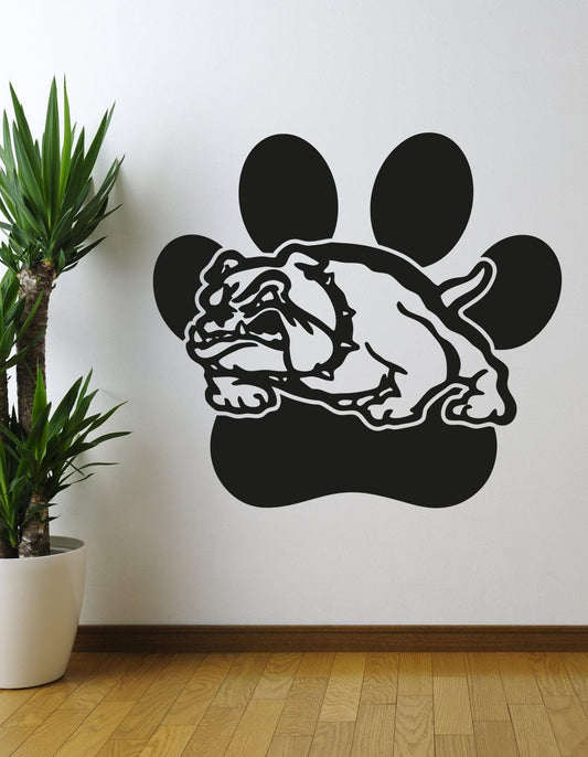 School Mascot Bulldog with Paw Print Wall Decal. #OS_AA619